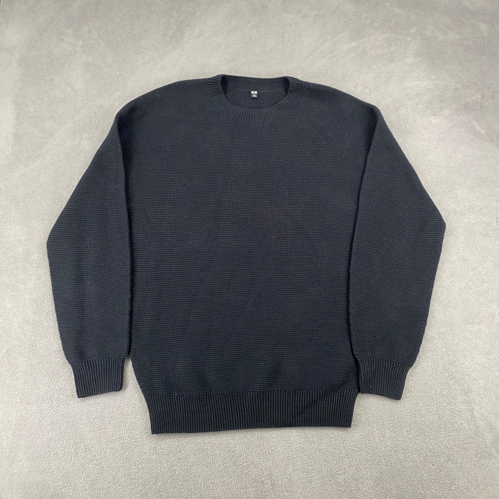 Uniqlo Mens Navy Blue Textured Knit Crew Neck Raglan Sweater Size M